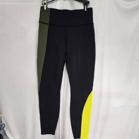 Athleta Asym Colorblock Tight Leggings Women's Size Small Black Yellow High Rise - Picture 3 of 11